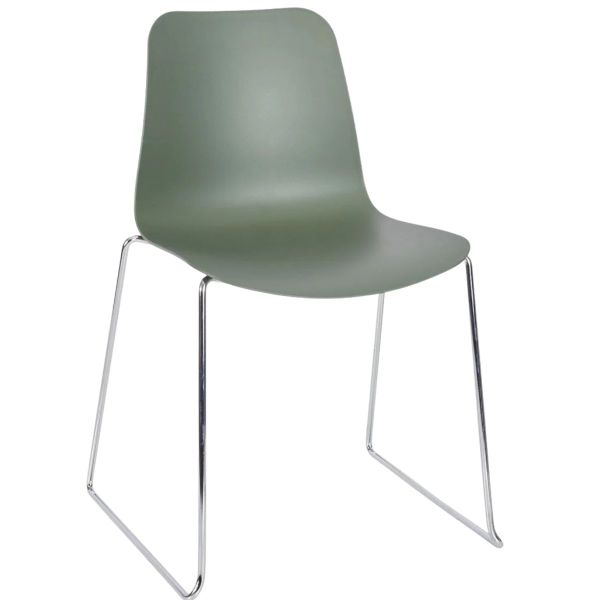 Time Skid Frame Side Chair (Green/Chrome)