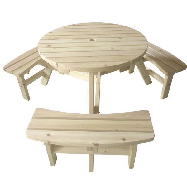 Dewsbury Six Seat Round Picnic Bench (Natural)